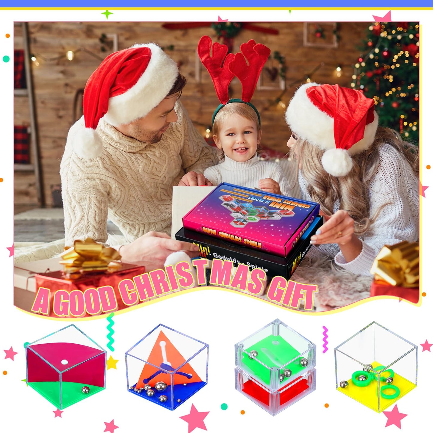 Lenwen 96 Pieces Brain Teaser Puzzle Mini Fidget Cubes 3D Ball Maze Cube Puzzle Cubes Party Favor Games Challenge Decompression(Classic Colors)