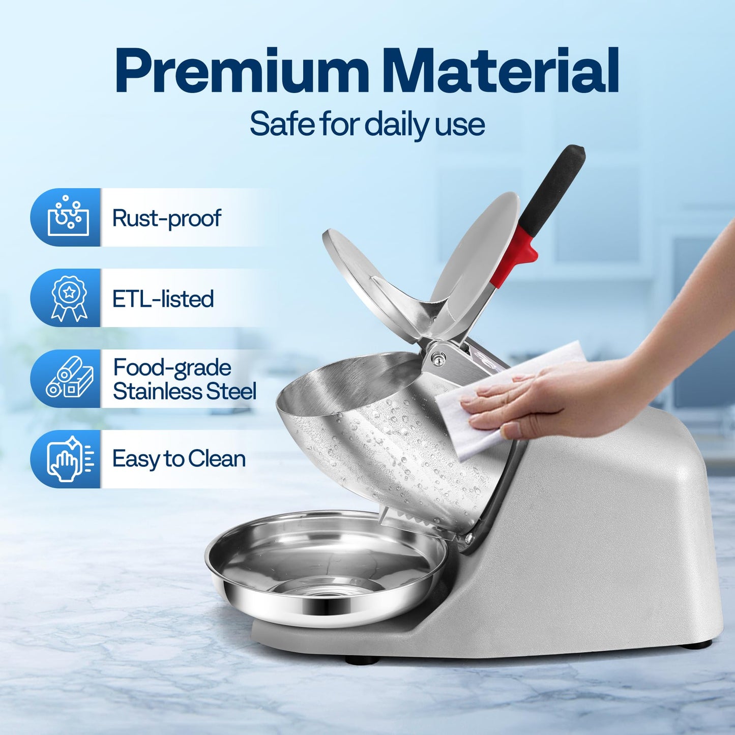 VIVOHOME Electric Ice Crusher Shaver Dual Blades Snow Cone Maker Machine Silver 173lbs/hr with Ice Pick for Home and Commercial Use