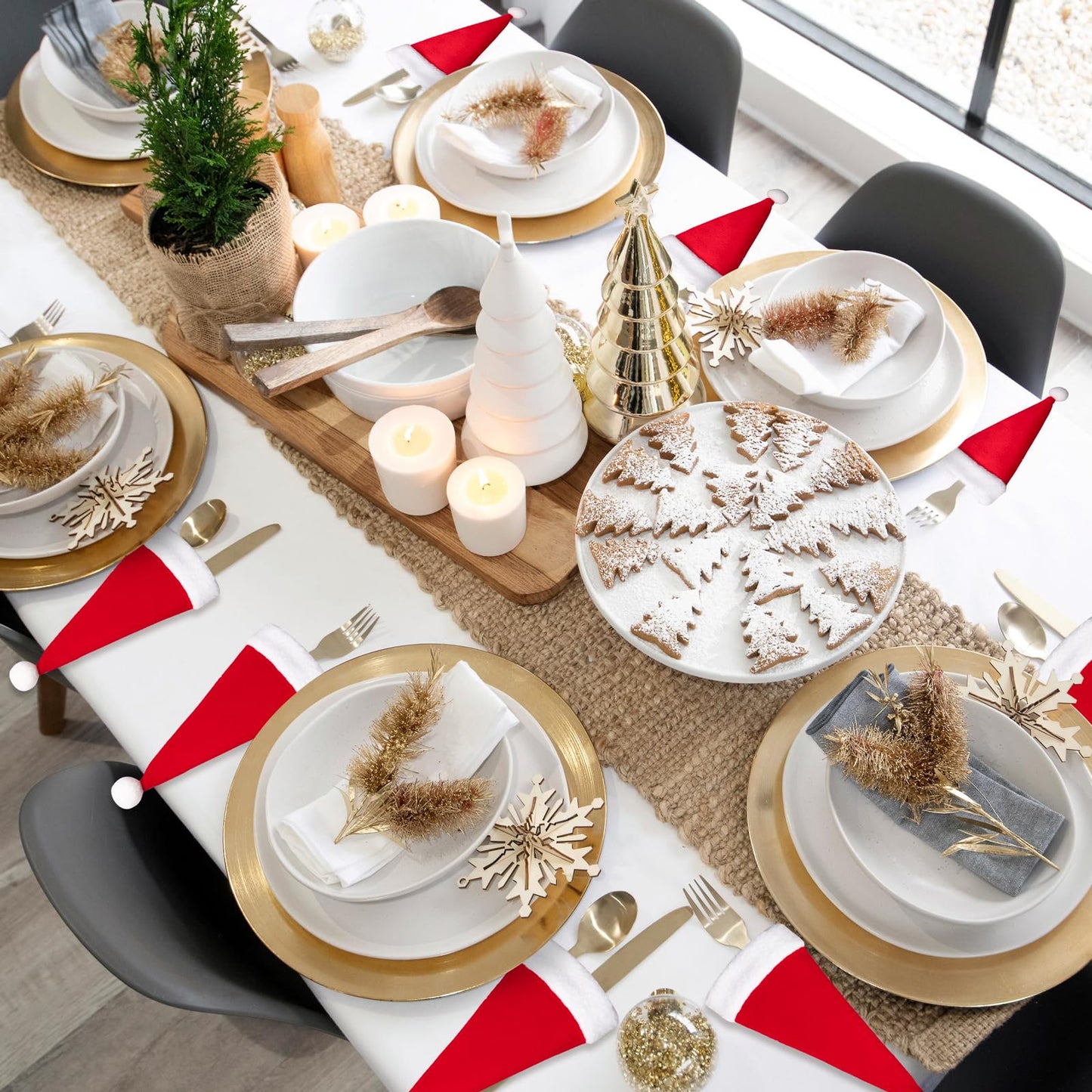 jollylife 38Ct Christmas Santa Hats Silverware Holders - Xmas Party Dinner Table Dinnerware Decorations Supplies Flatware Decor