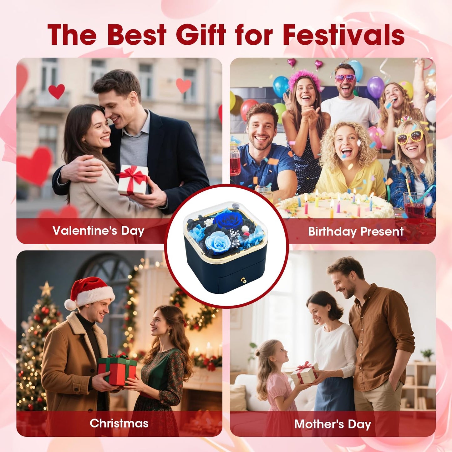 INYPTROPIC Preserved Real Rose with Pearl Bracelets Forever Flowers Jewelry Box for Mom Wife Girlfriend Grandma on Mothers Day Birthday Valentines Christmas Anniversary Beatiful Gifts for Women