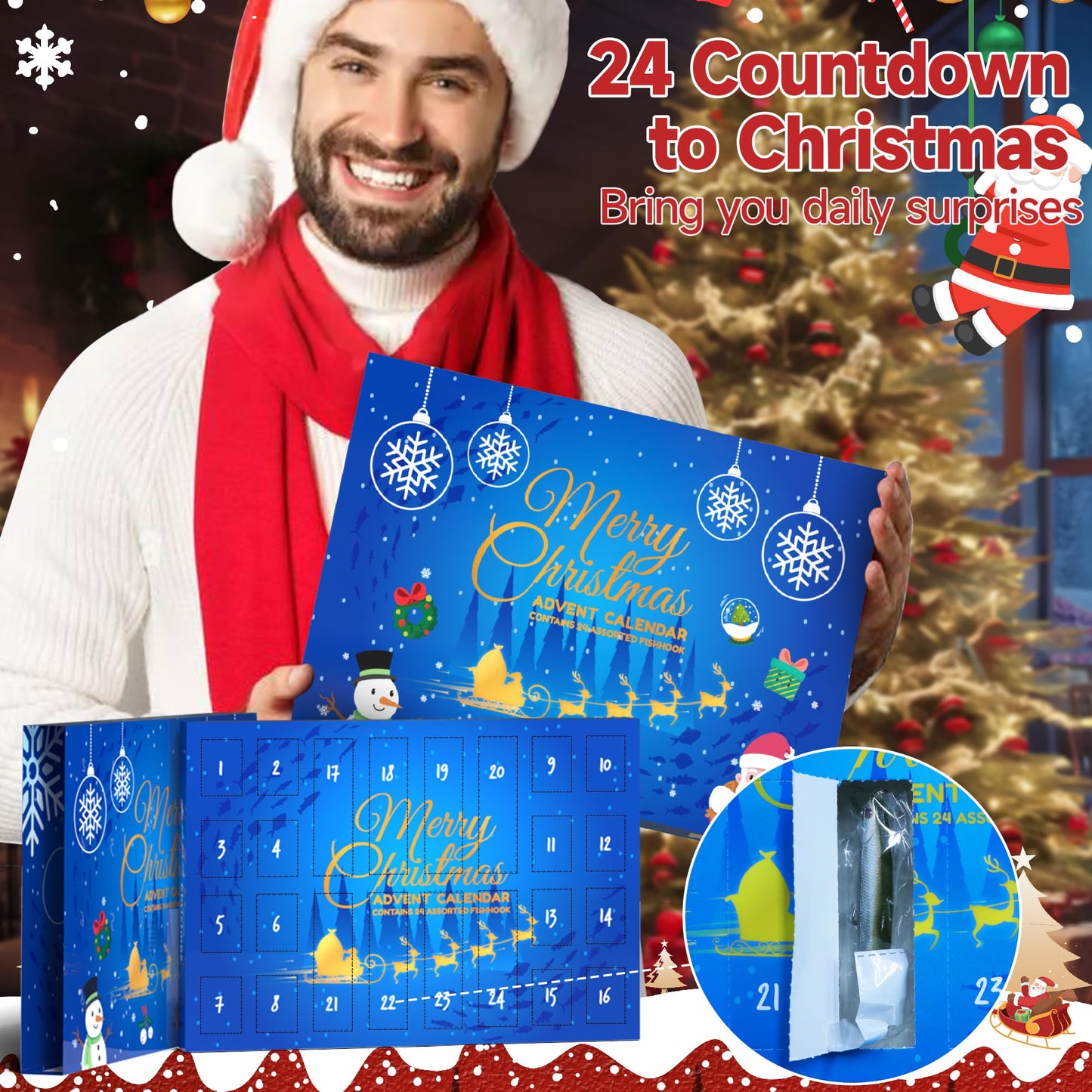 Cestluck Fishing Advent Calendar 2025 Adult Teen, 24 Days Fishing Lure Advent Calendar for Fisher Men Boys, Fishing Tackle, Xmas Christmas Countdown Surprise Gift for Father Grandpa Brother Boyfriend