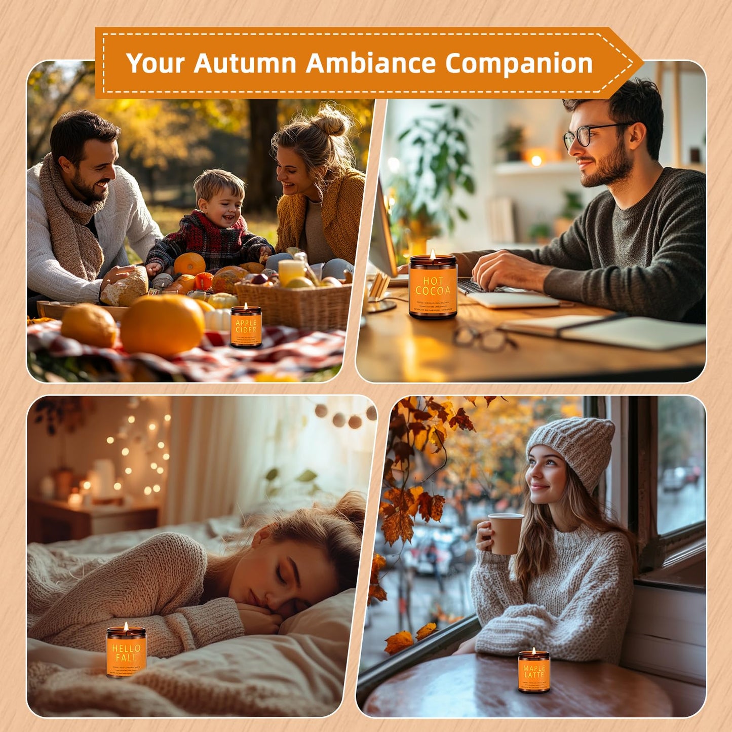 Fall Candles, Scented Soy Candles Set - 7Oz * 6 Pack, Holiday/Birthday/Christmas Gifts for Women & Men, Autumn Scents of Hello Fall/Spice Pumpkin/Apple Cider/Hot CocoaCinnamon & Cedar/Maple Latte