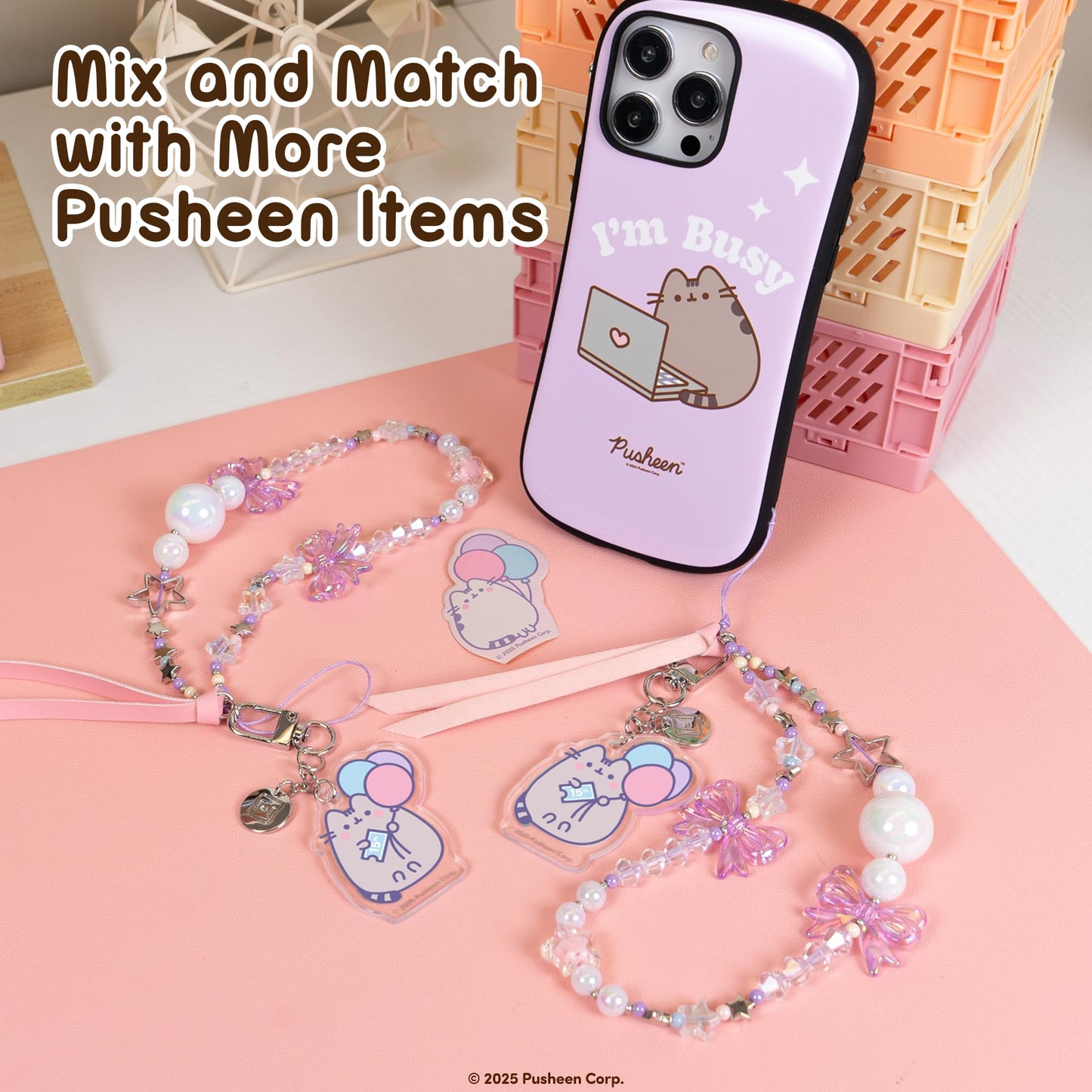 iFace Pusheen the Cat Beaded Wristlet Universal Charm Strap [15th Anniversary Special Limited Edition] - Cute Wrist Straps for Cell Phone Camera Keys AirPods