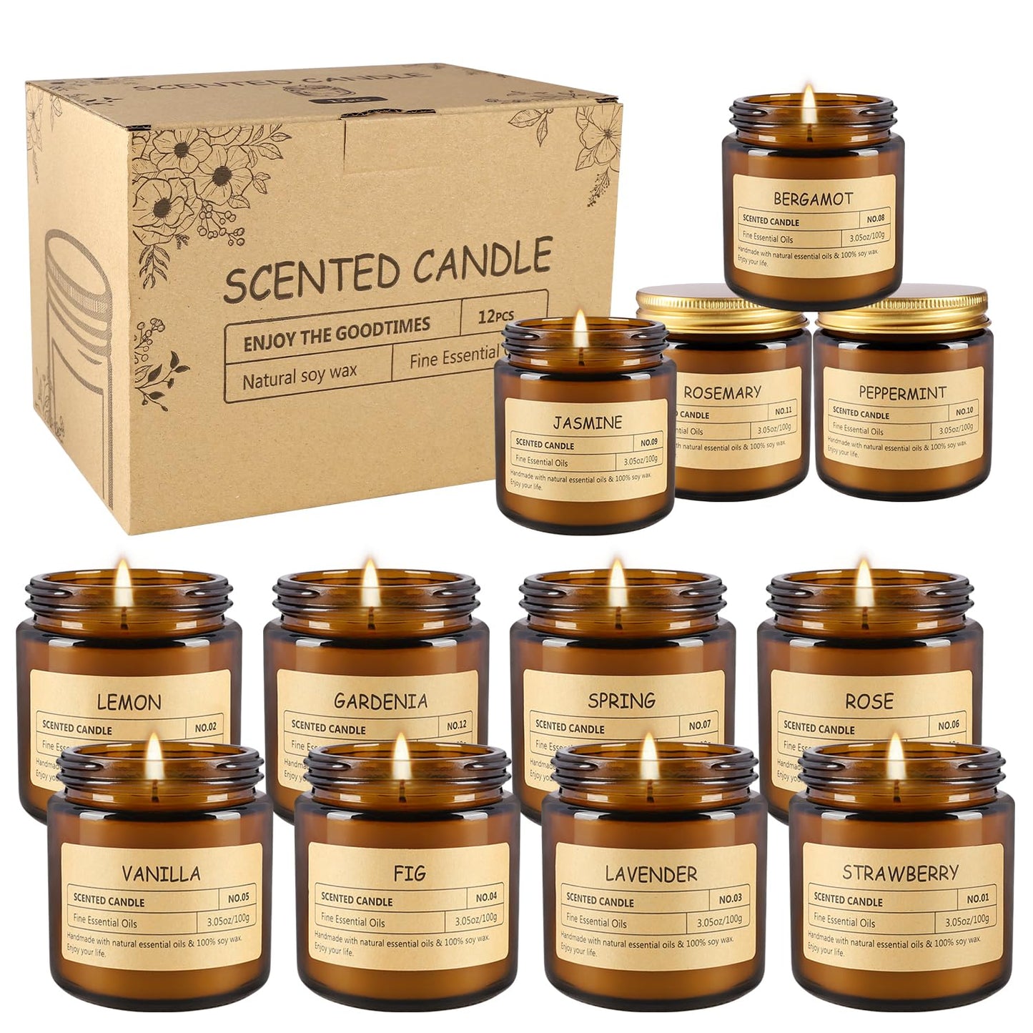 12 Pcs Scented Candles with Added Natural Essential Oils, 3.05oz, Suitable for Various Festivals, Parties, Yoga, and Home Scene.