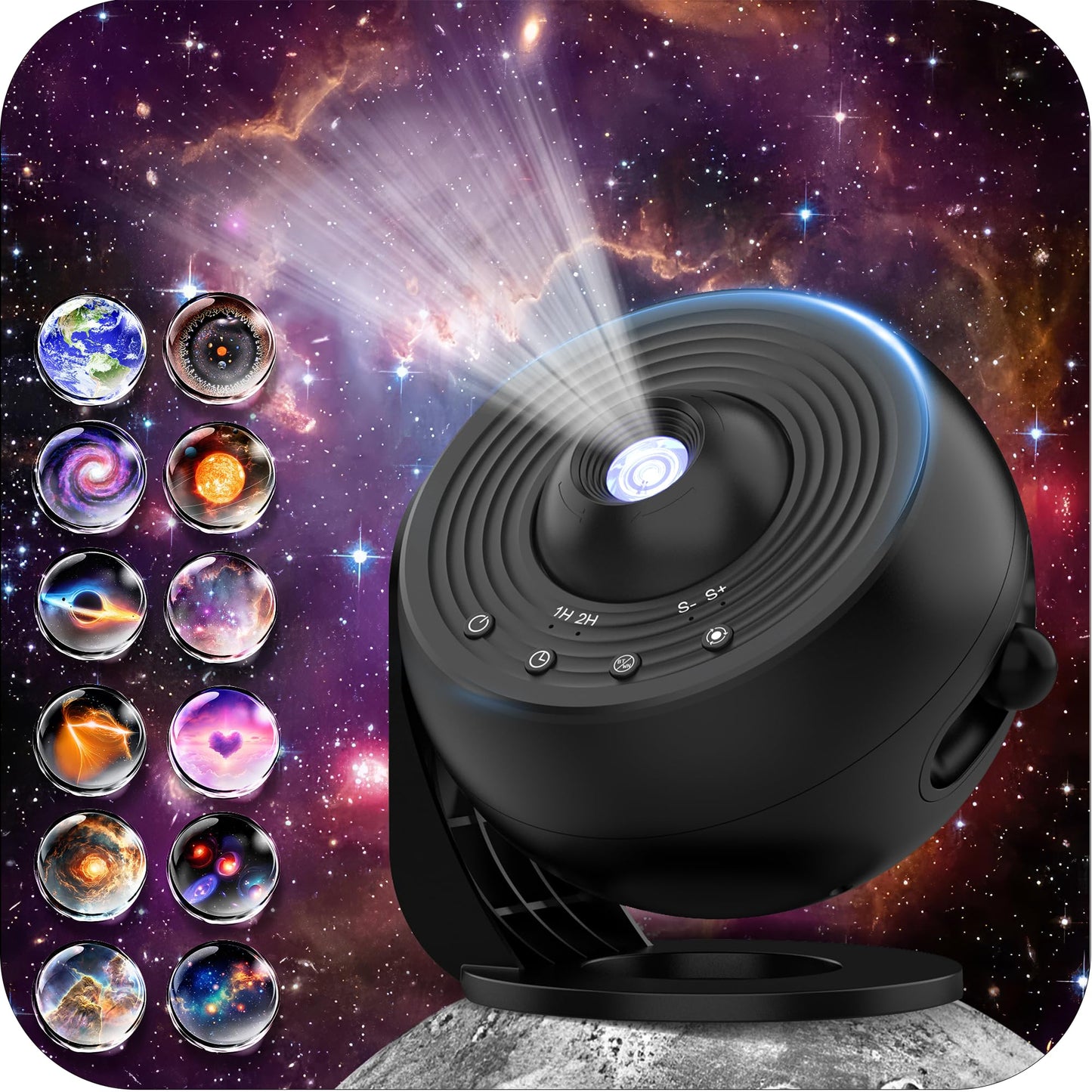 Galaxy Projector for Bedroom Pro Version, Upgraded Film Disc Star Projector for Kid 12 in 1 Planetarium Projector HD Image Adjustable Knob 360° Rotating 1/2h Timer Simple 4-Button Control