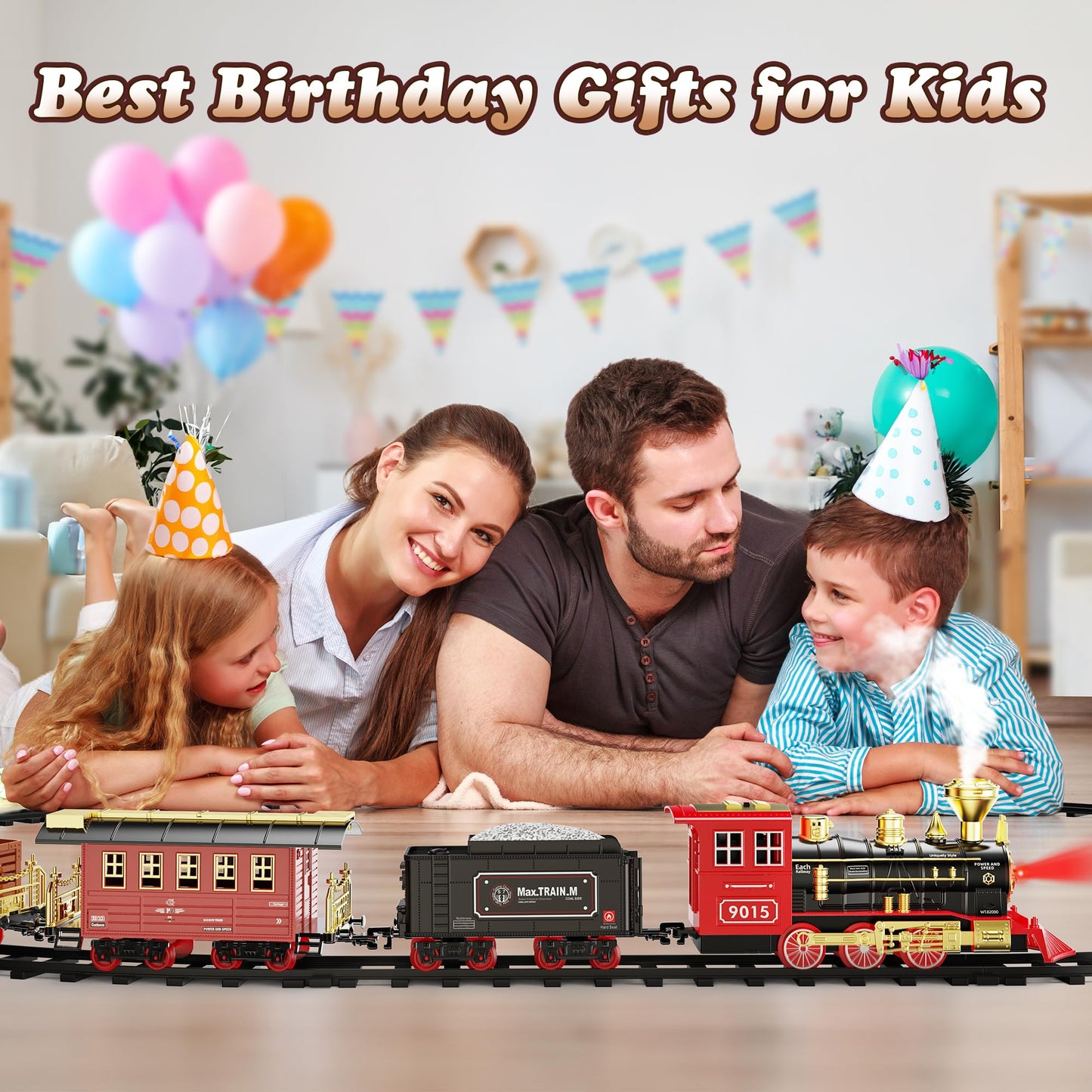 Hot Bee Train Set, Remote Control Train Toys with Luxury Tracks, Christmas Train Sets for Around the Tree,Toy Train with Smokes, Lights & Sound,Model Train Set for 3 4 5 6 7+ Years Old Boys Gifts Kids