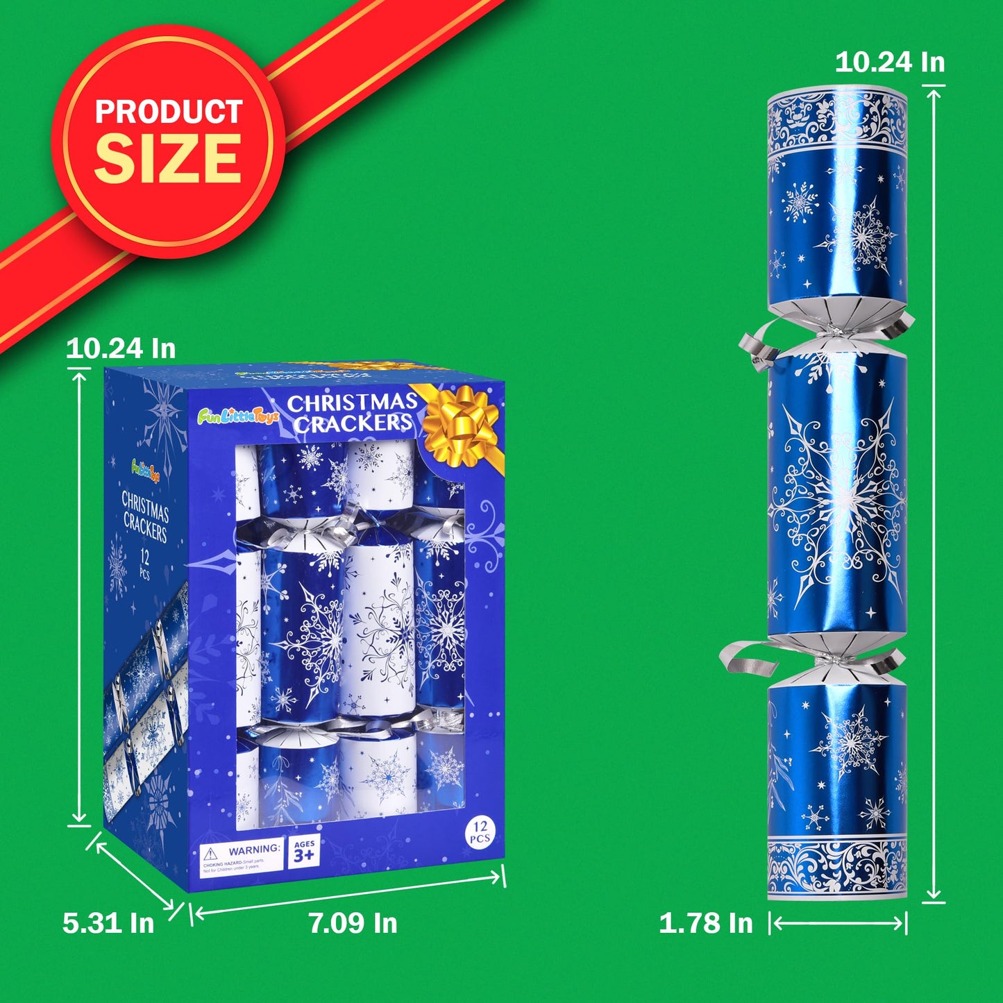 Christmas Crackers, 12 Pack Valentines No Snap Party Favors with Party Hat, Joke & Little Gift Inside for Christmas Thanksgiving Seasonal Holiday Dinner Traditions (Blue and White)