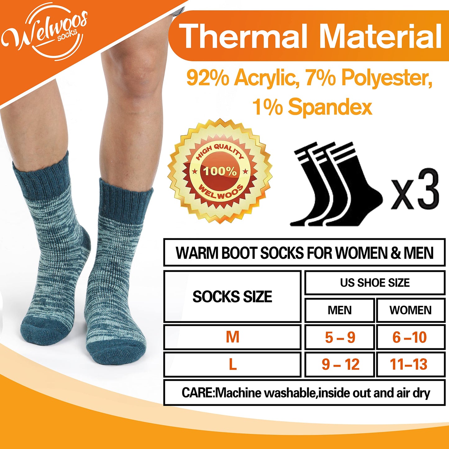 Welwoos Heated Thermal Socks for Women & Men Winter Warm Ski Thick Boot Insulated Gift Socks Stocking Stuffers for Women 3 Pairs (Purple & Blue & Grey B,L)