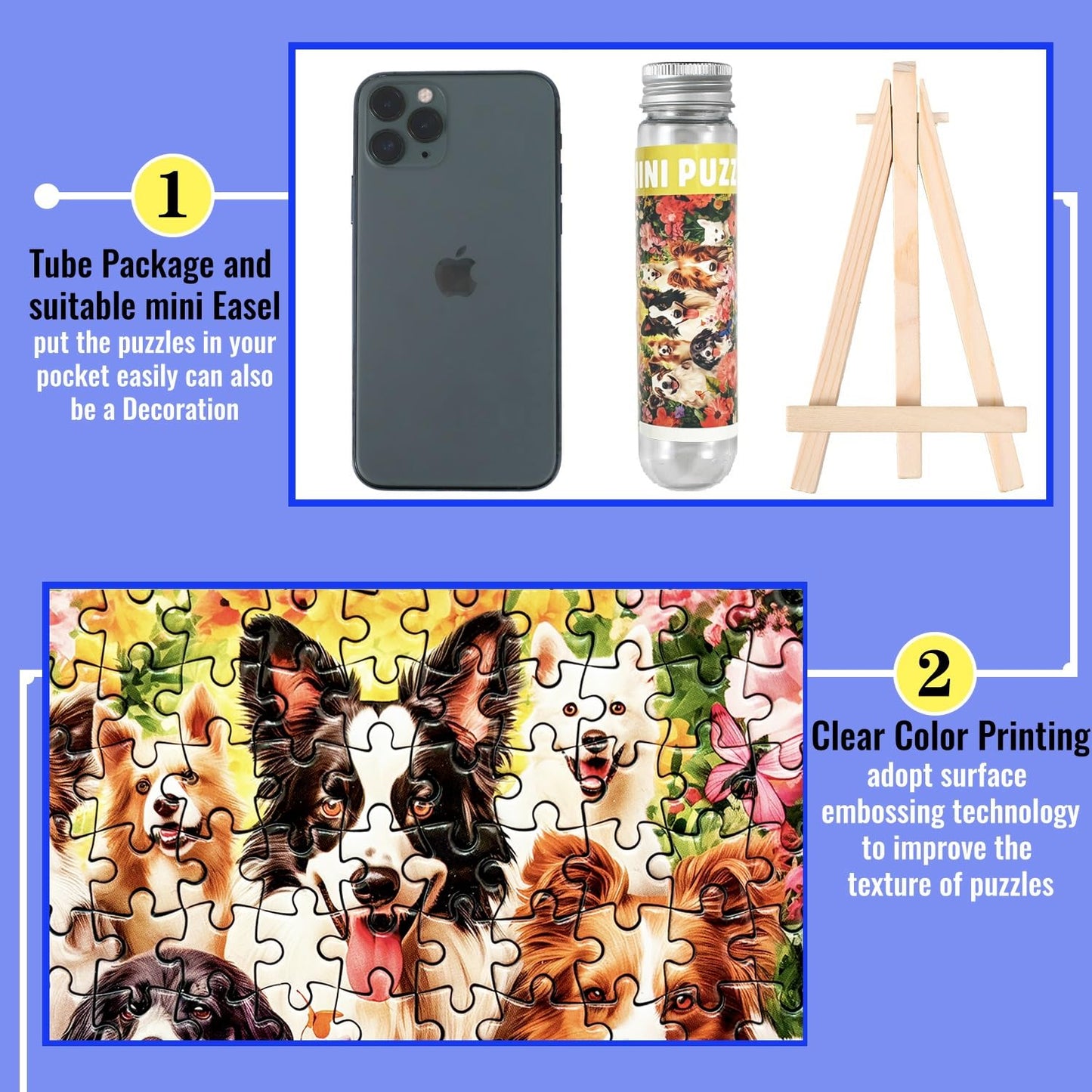 Small Jigsaw Puzzles for Adults 150 Pieces Vintage Cute Puppy Mini Jigsaw Puzzles Oil Painting Challenging Mini Puzzles Tiny Jigsaw Puzzles 6 x 4 Inches,3 Pcs,Mini Easel Included
