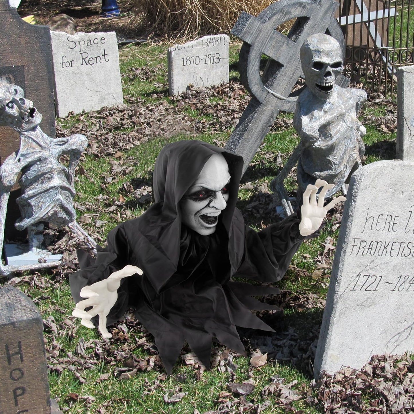 Halloween Animatronics Decorations - Scary Grim Reaper with Sound Activated, Creepy Sound, Light Up Eyes, Scary Motion for Halloween Indoor/Outdoor Yard Lawn Decoration, Haunted House Props