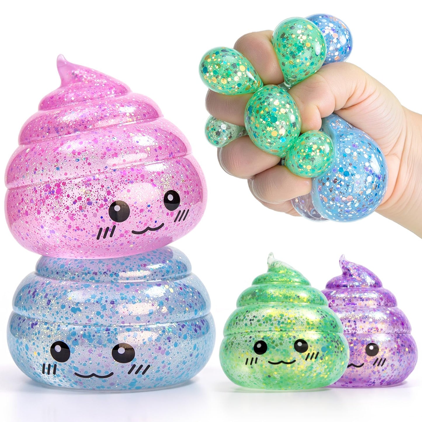 Fidget Toys for Kids & Adults: 4 Pack Poop Prank Gross Sensory Squeeze Toy - Large Size, Stress Anxiety Relief Balls, Gag Gifts for Girls Boys Teens Party Favors, Toys for Ages 6 7 8 12 Years Old