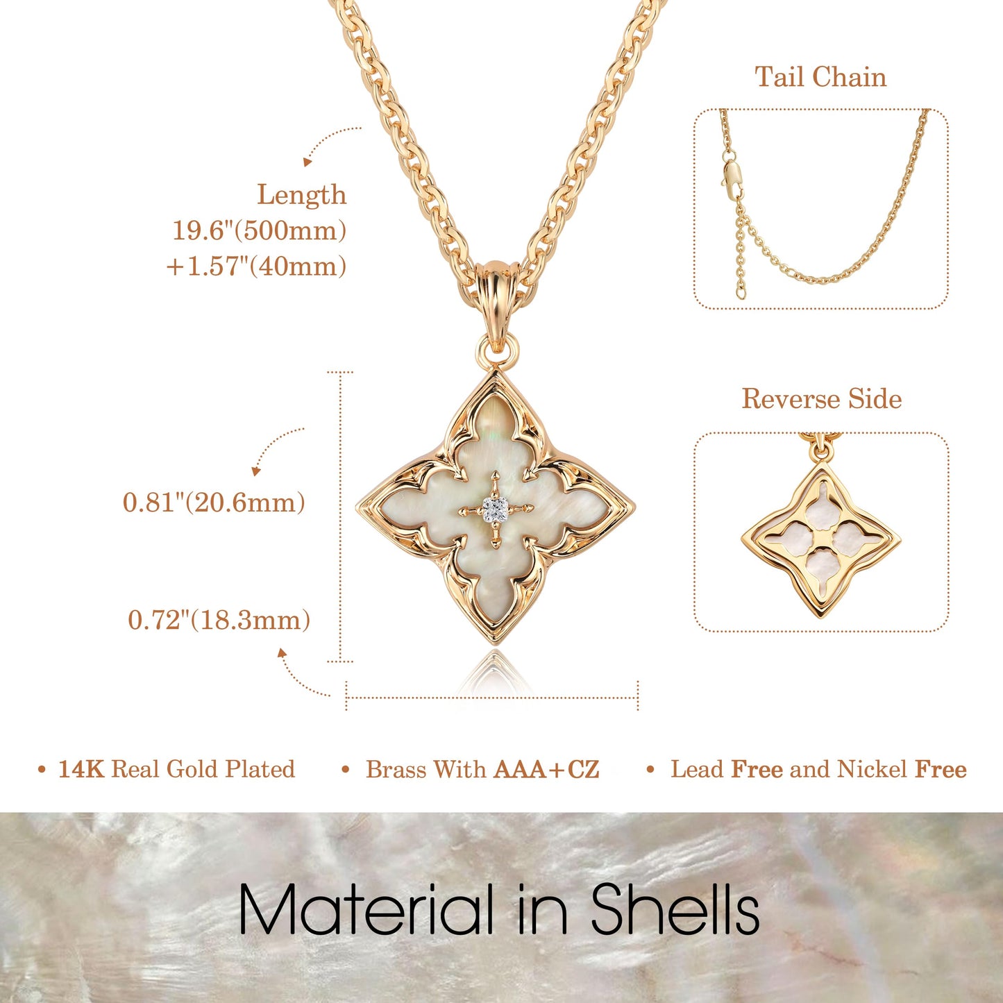 Fettero Gold Clover Necklace for Women Dainty 14K Gold Plated CZ Pendant Necklace Charm Colorful Clover Pendant Lucky Necklaces for Women Jewelry - White Mother of Pearl