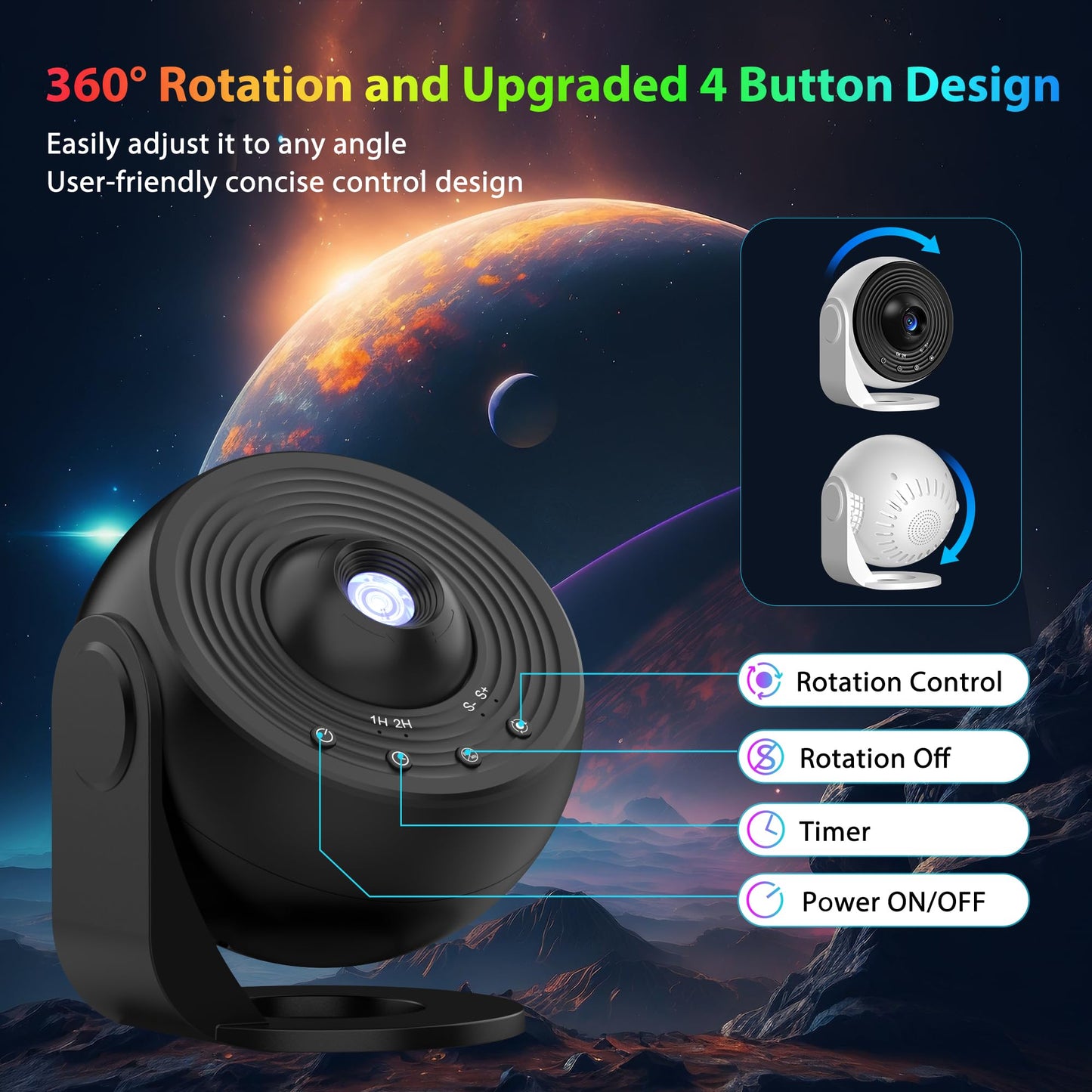 Galaxy Projector for Bedroom Pro Version, Upgraded Film Disc Star Projector for Kid 12 in 1 Planetarium Projector HD Image Adjustable Knob 360° Rotating 1/2h Timer Simple 4-Button Control