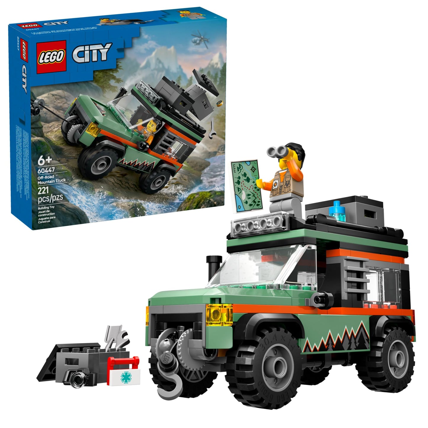 LEGO City Off-Road 4x4 Mountain Truck Toy - Building Toy Set for Kids, Boys and Girls, Ages 6+ - Fun Gift Idea for Birthdays and Holidays - with Adventurer Minifigure and Accessories - 60447