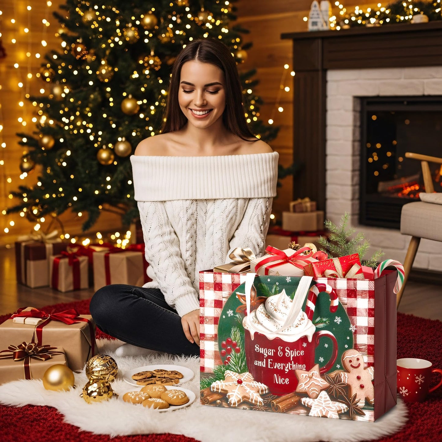 STYPOP 12 Pack 17" Extra Large Christmas Gift Bags, Reusable Non-Woven Christmas Tote Bags with Handles, Perfect for Xmas Gift Wrap/Party Favor Supplies, 16.9" × 12.6" × 6.8"