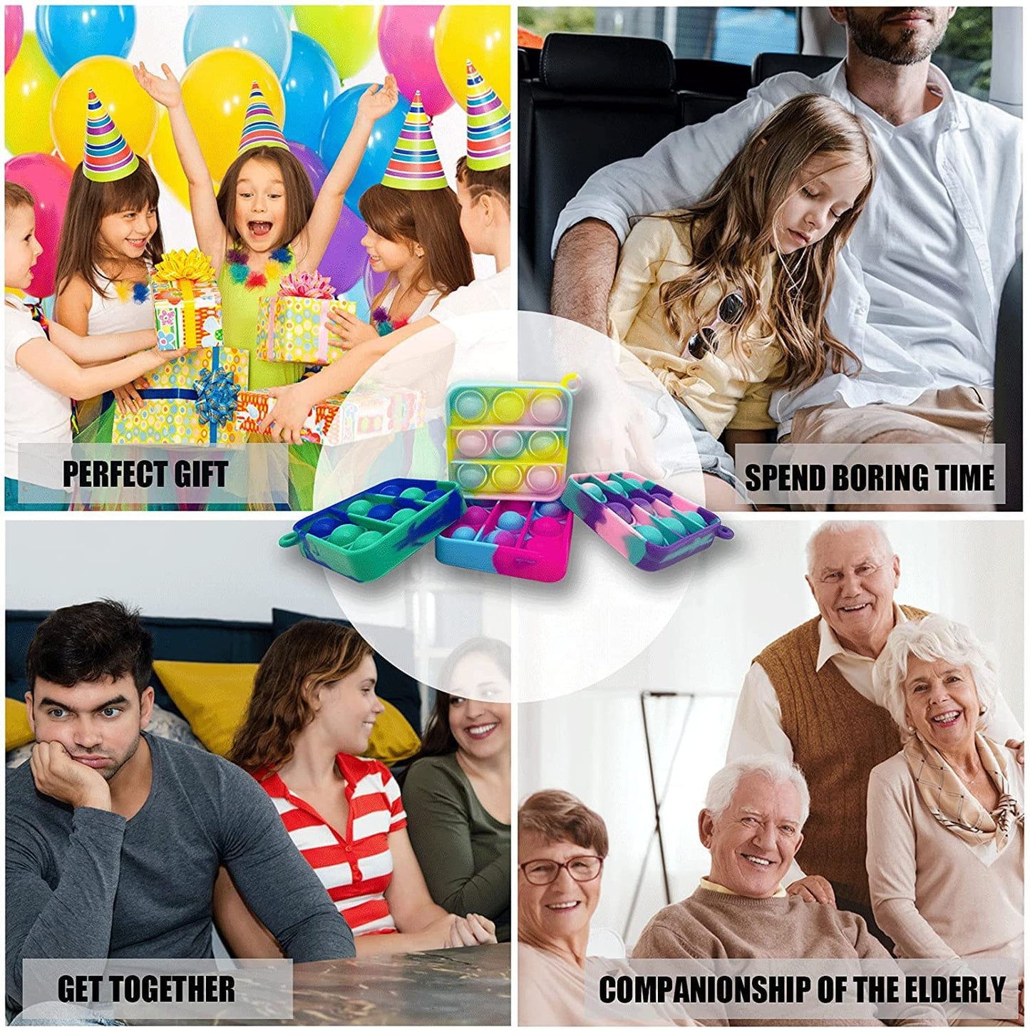 100Pcs Random Color Mini Pop Keychain Fidget Toy Push Bubble Pop Silicone Squeeze Sensory Toys Make Fun for Kids Anxiety Stress Reliever for Adults