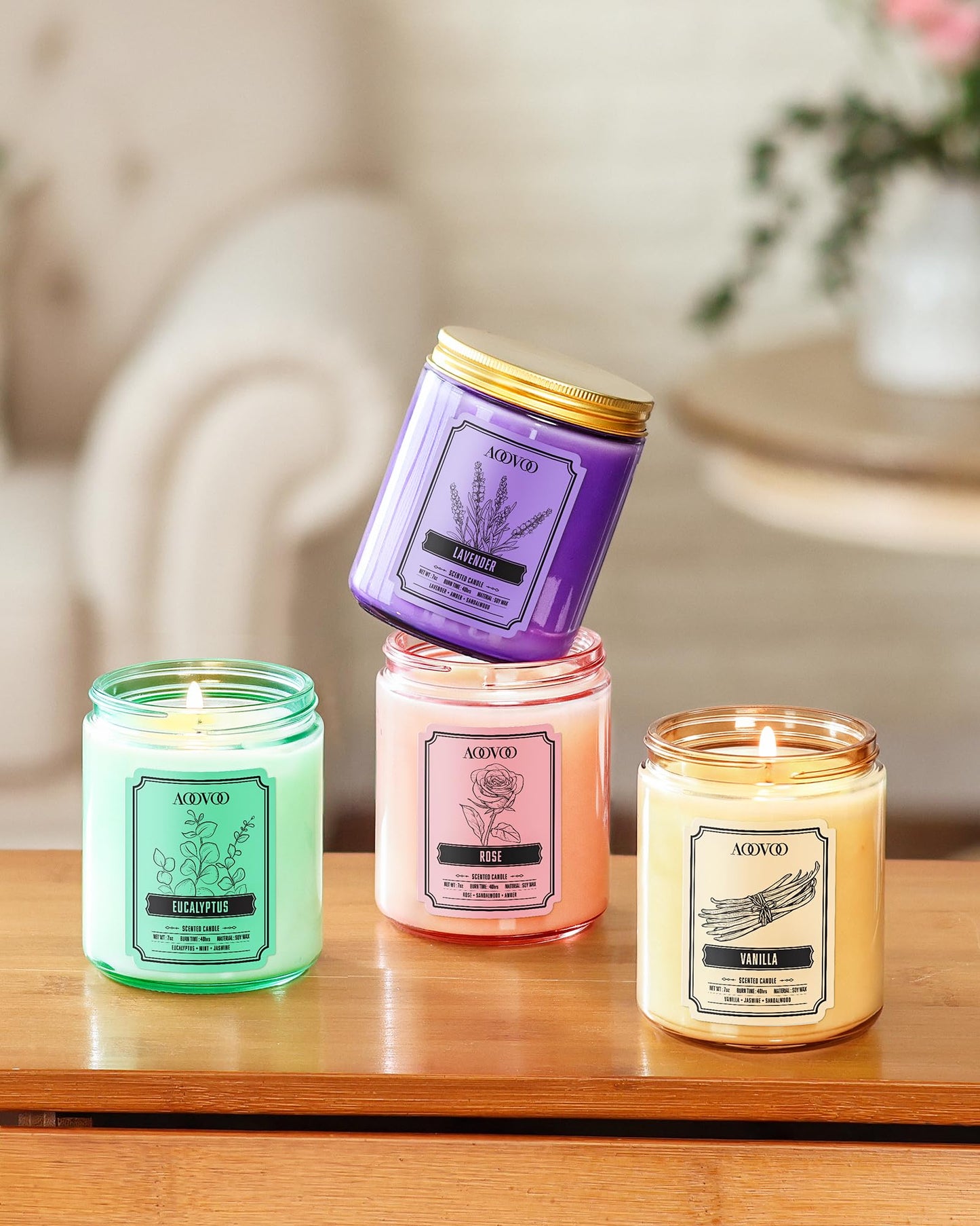 AOOVOO Scented Candles for Women - 6 Pack Colorful Jar Candle for Home Scented, 42oz Soy Candles, 300 Hours Burn Time, Aromatherapy Candles Gifts Set for Birthday