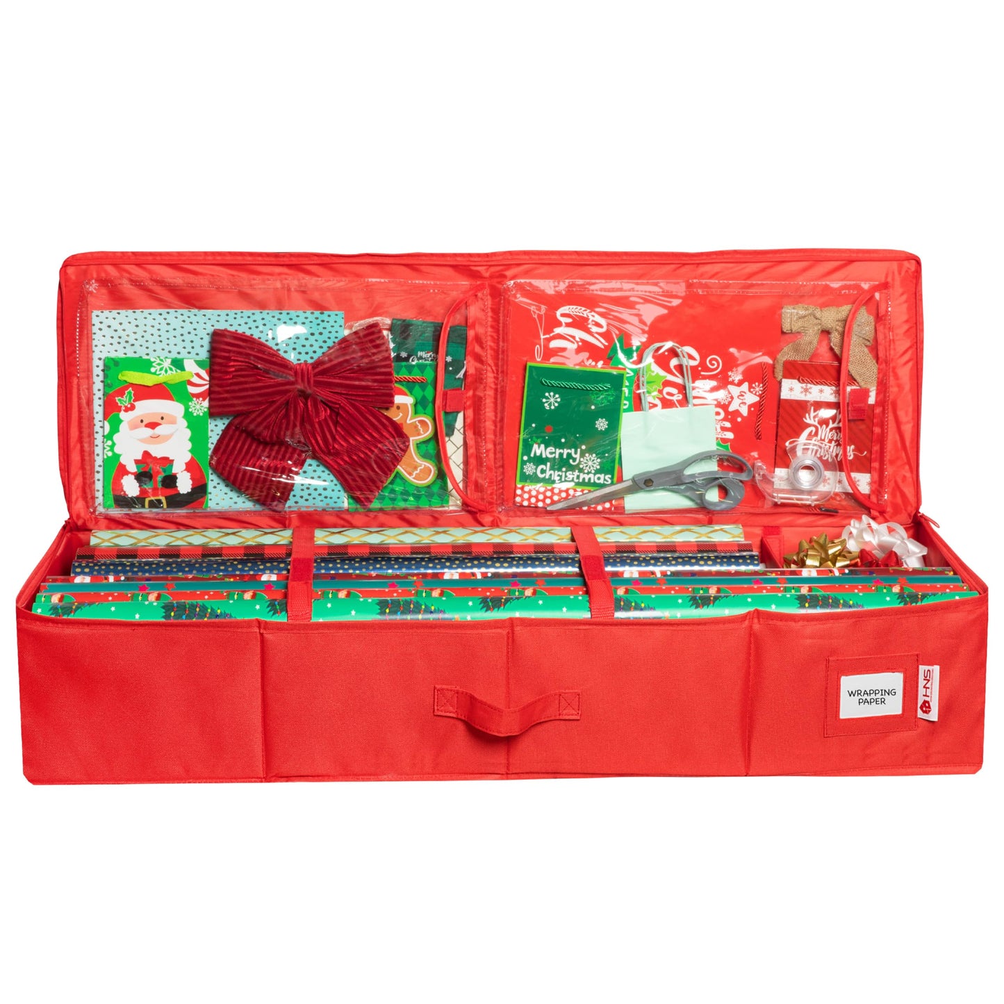 Premium Wrapping Paper Storage Container -Durable Material 600D tear-proof - Fits up to 27 Paper Rolls -Extra Pockets for Ribbons & Bows. Underbed Gift Wrap Organizer, Ideal for Holiday Christmas, etc