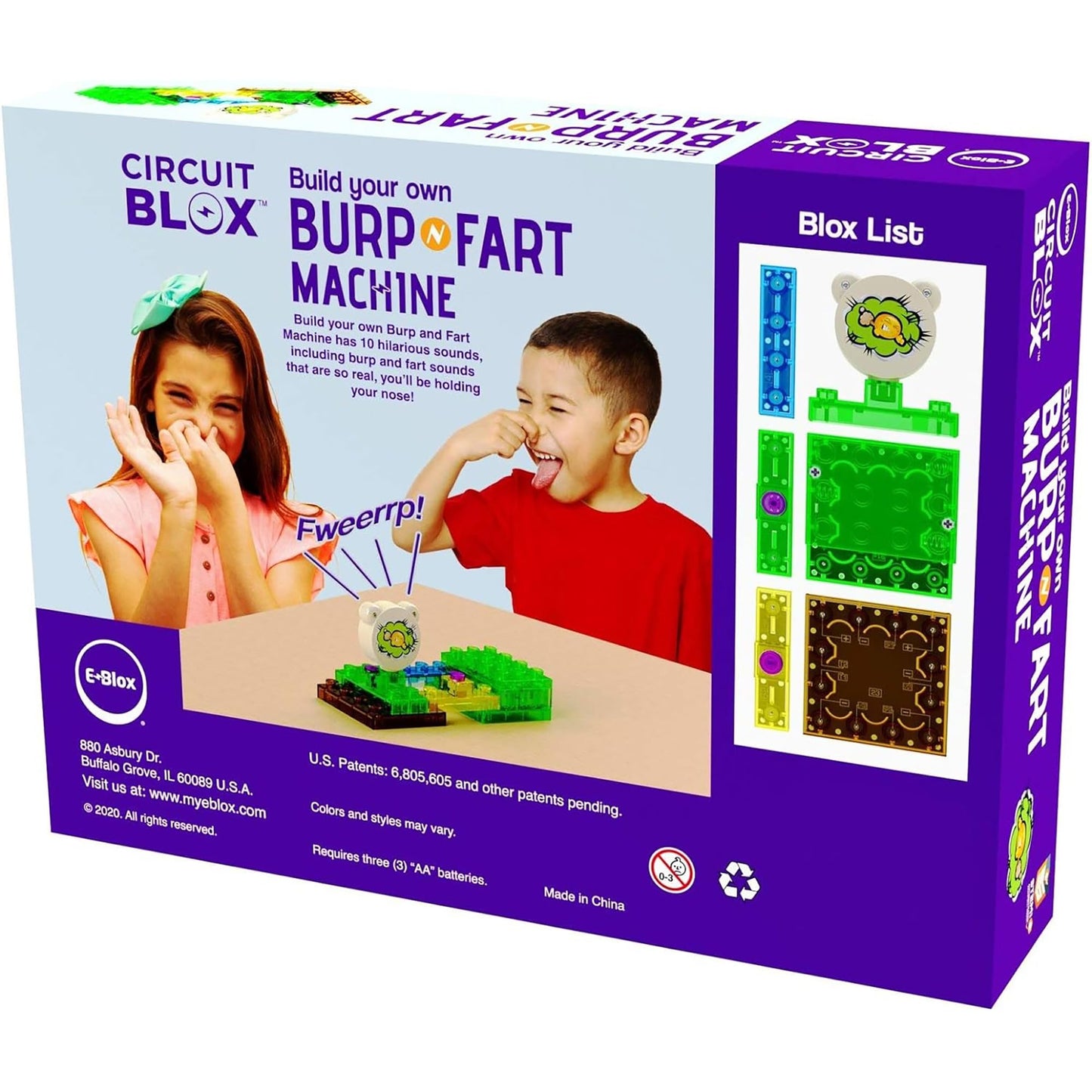 E-Blox Building Blocks STEM Circuit Kit, Build Your Own Burp & Fart Machine, Add Funny Sounds to Brick & Structure Science Projects, Birthday & Gag Gift, Boys, Girls, 5+