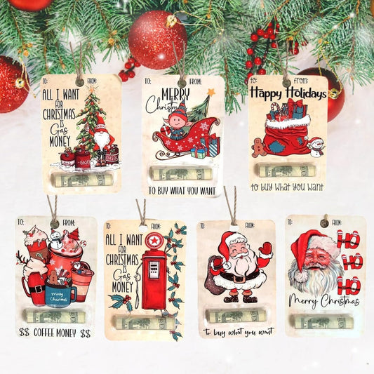Handmade Wooden Money Clip Happy Santa Christmas Money Dispenser with Blessing (7 Style Mix)