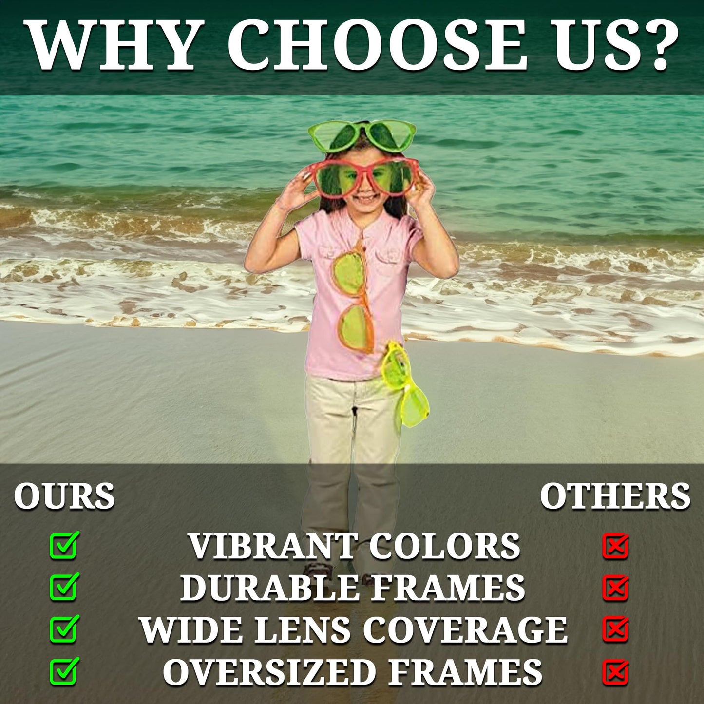 Fun Express Jumbo Giant Sunglasses - Set of 12 Wacky Oversized Pairs - Novelty Clown Glasses and Photo Booth Party Props