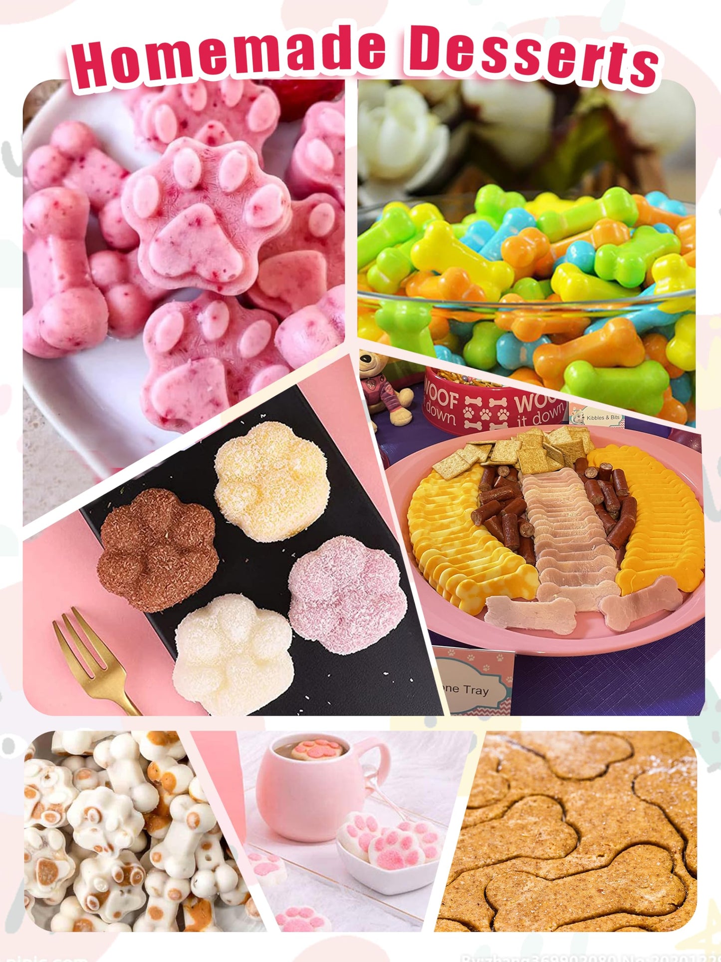 RUGVOMWM Homemade Silicone Dog Treat Molds - Dog Treat Cookie Cutters - Dog Treat Recipes Card, Food Grade Silicone Molds for Candy and Dog Ice Cubs - Set of 15