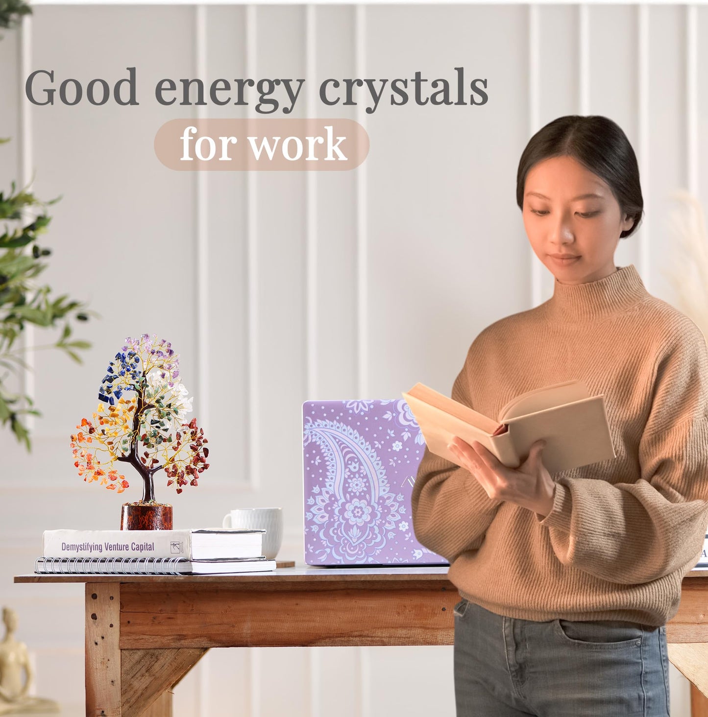 PYOR 7 Chakra Tree of Life, House Warming Gifts New Home, Birthday Gifts for Women, Healing Crystals, Money Tree, Home Office Decor, Office Desk Accessories, Crystals and Healing Stones