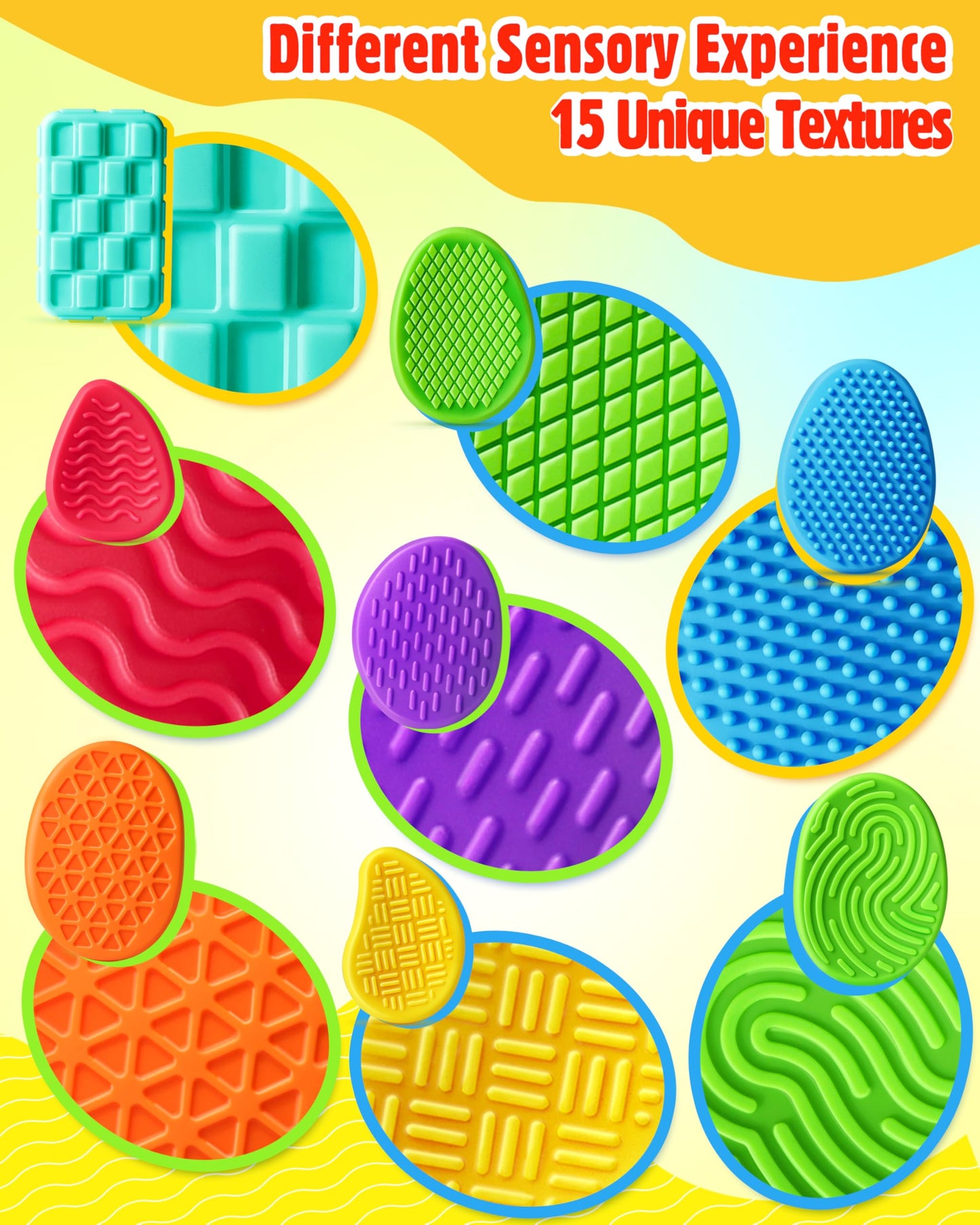 Sensory Fidget Toys for Kids Adults: 16 Pack Textured Silicone Worry Stones for Anxiety Relief, Sensory Stress Toy for Autism Kids Calming, Quiet Small Fidgets for Classroom Prizes