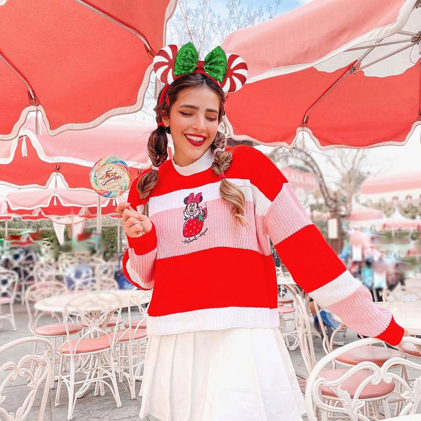 Christmas Mouse Ears Headband, 2 PCS Christmas Ears for Women Kids, Sequin Bow Headbands for Christmas Parties Cosplay Costume (Peppermint Green & Red Snowflake)