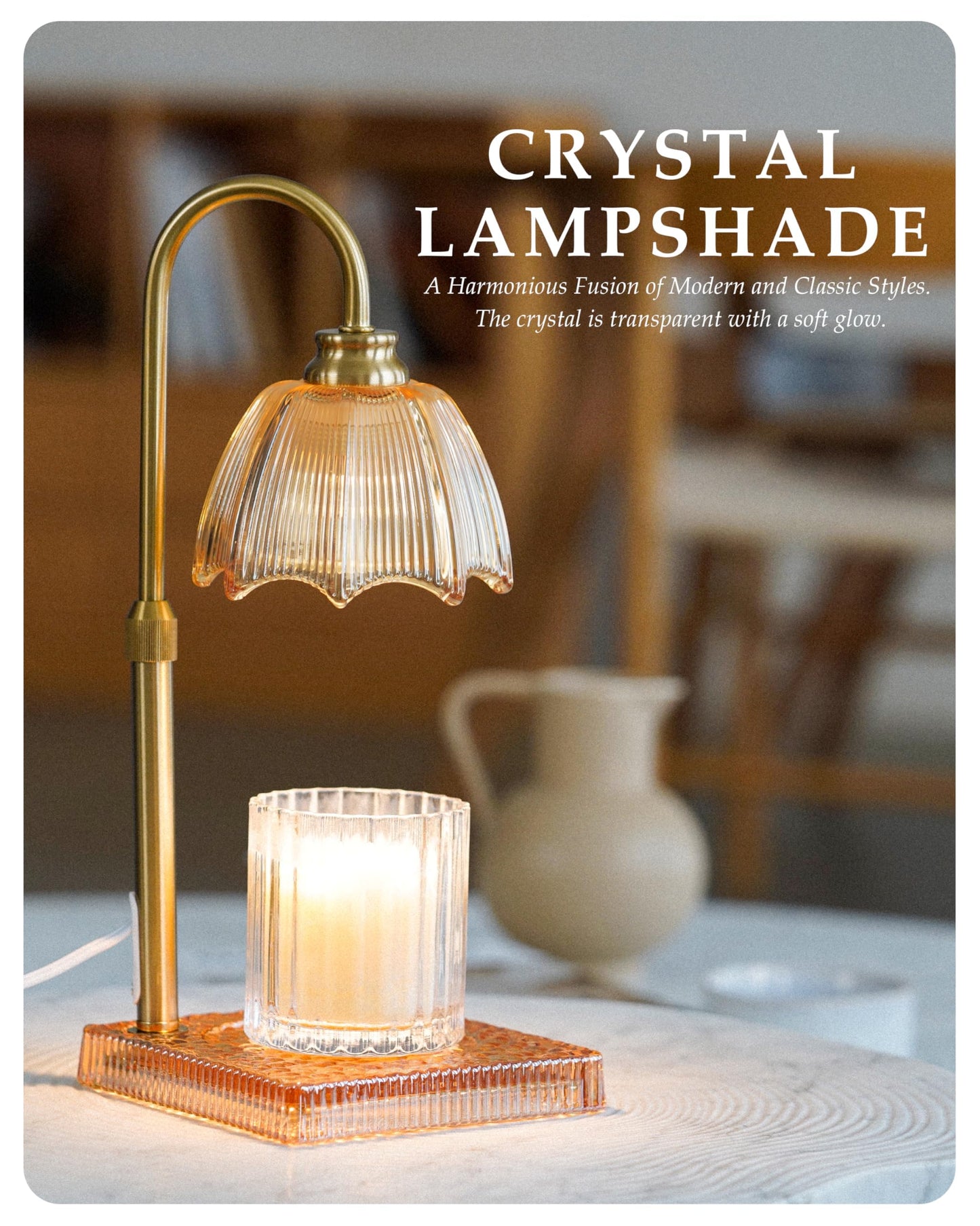 Candle Warmer Lamp with Timer, Dimmer & Adjustable Height, 20MM Crystal Base, 2 Blubs, Fit Jar Scented Candles, Safe Aromatherapy Light for Sleep, Work, Yoga, Bedroom, Office, Gift for Women