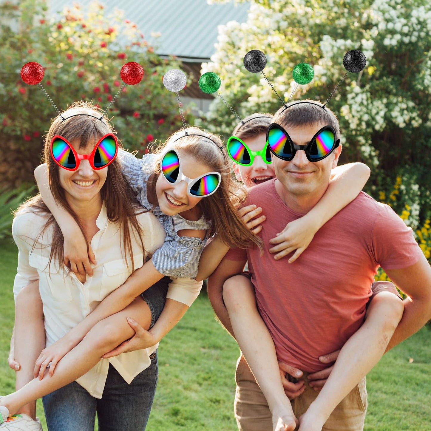 GDZRDFLH 12pcs Alien Headband Glasses and Martian Antenna Halloween Party Accessories Rainbow Lens Sunglasses Antenna Headband Boppers for Halloween Alien Theme Party