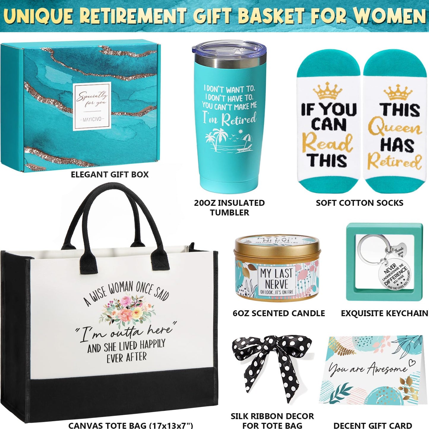 Retirement Gifts for Women 2025, Best Cool Retirement Gifts for Coworker Teacher Nurses Boss Friends Mom Grandma Retirees, Coworkers Farewell Leaving Going Away Gift with 20Oz Tumbler Canvas Tote Bag