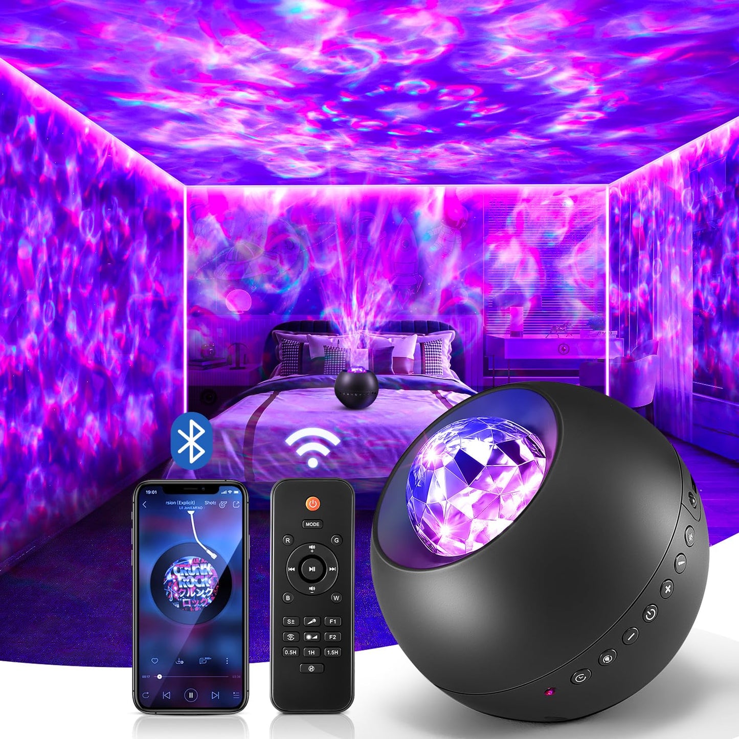 Galaxy Light Projector, 210 Light Effects Ceiling Projector,15 White Noise Galaxy Projector for Bedroom Adults,HiFi Bluetooth Galaxy Projector Lights for Bedroom,Remote&Timer Galaxy Lights for Bedroom