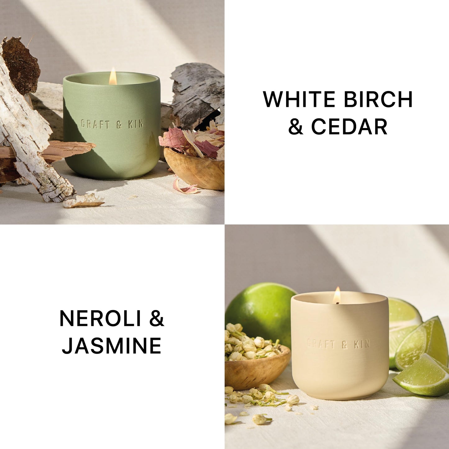 Craft & Kin Scented Candles Discovery Set | 4 Pack of 3oz Candles | 20-Hour Burn Time, Soy Blend Wax, Cotton Wick, Ceramic Jars