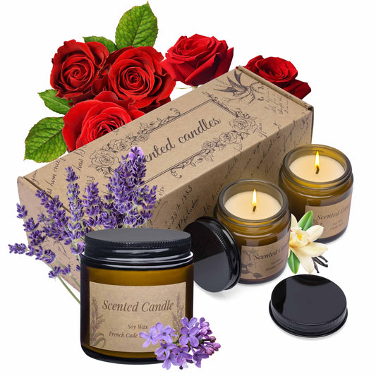 Rancco 3 Packs Scented Candles Set, Soy Candle for Home Scented, Floral Aromatherapy Jar Candles for Women & Men Ideal Gift for Birthdays, Anniversaries, Graduations(Vanilla Lavender Rose)