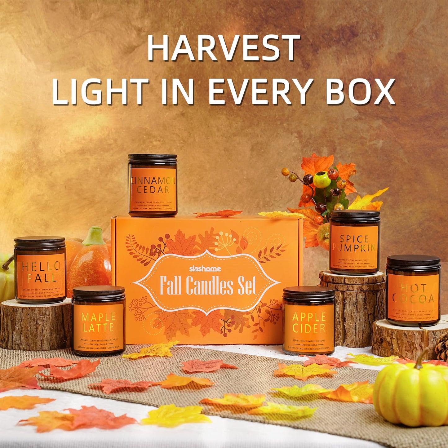 Fall Candles, Scented Soy Candles Set - 7Oz * 6 Pack, Holiday/Birthday/Christmas Gifts for Women & Men, Autumn Scents of Hello Fall/Spice Pumpkin/Apple Cider/Hot CocoaCinnamon & Cedar/Maple Latte