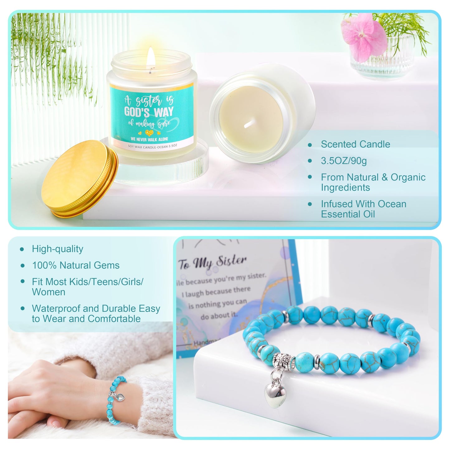 Sisters Birthday Gifts for Women Teen Girl, Best Friend Birthday Gifts Unique Friendship Gifts for Bestie BFF Friends Female Soul Sister Birthday Christmas Gift (Sisters Gifts-Blue)