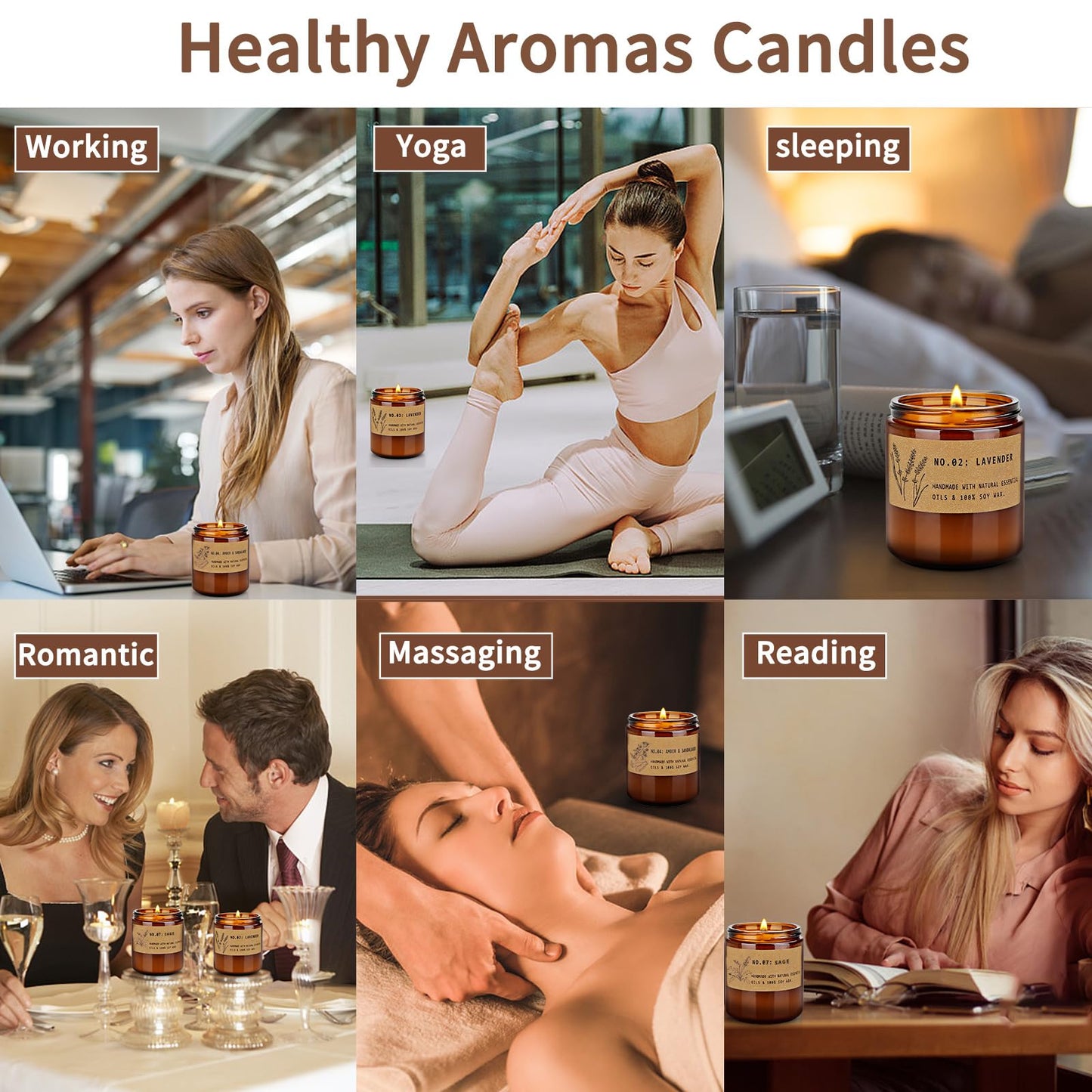 Aromatherapy Candles for Home Scented, Candle Gift Set for Stress Relief | Meditation | Yoga | SPA | Relaxing, Amber Jar Candles for Women, Birthday, Valentine, Mother's Day, 7.1 oz - Pack of 4