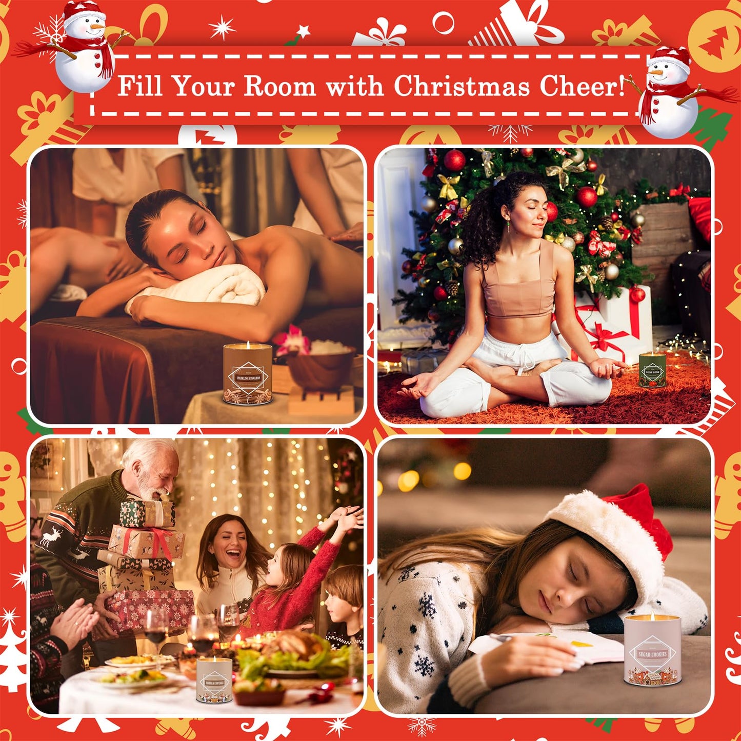 Scented Candle Set, Winter Scented Candles for Home, Holiday Candle Gifts for Women Men, 4 Pack 36oz Soy Candles, Winter Scents of Balsam Cedar/Sugar Cookies/Vanilla Cupcake/Sparkling Cinnamon