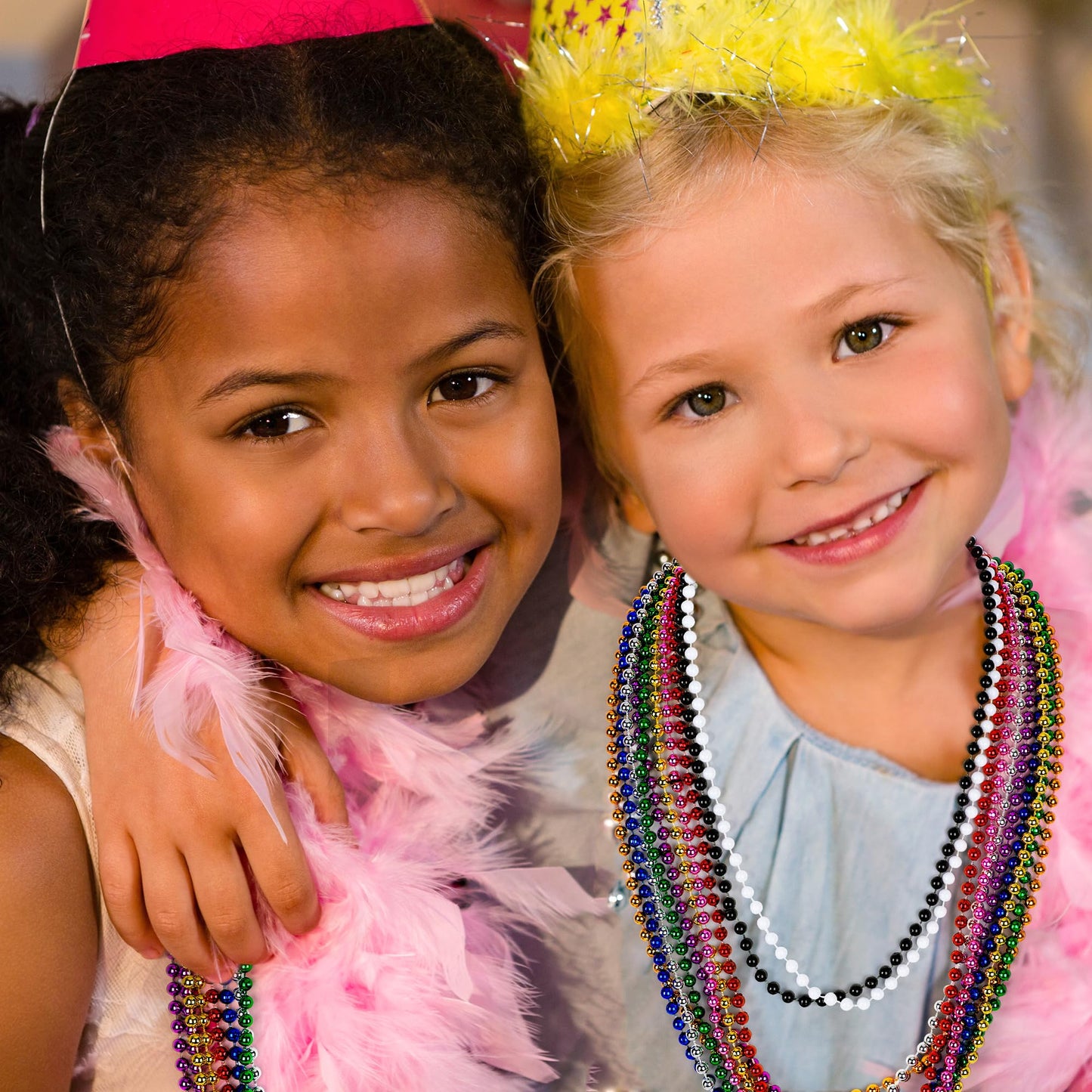 Huskein Bead Necklace, 120PCS Mardi Gras Beads, 33" Colorful Mardi Gras Beads Necklaces, Women Men Party Costume Accessories Parade Throws Bulk Party Favors for Christmas Pirate Carnival