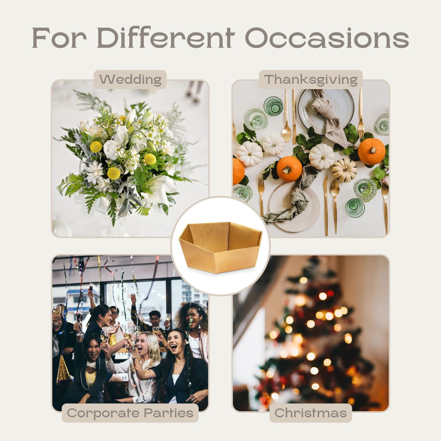 Boxes Craftory Pack of 5 Empty Baskets for Gifts - Containers Ideal for Christmas and Wedding - 8" x 6.69" x 2.75" Gold