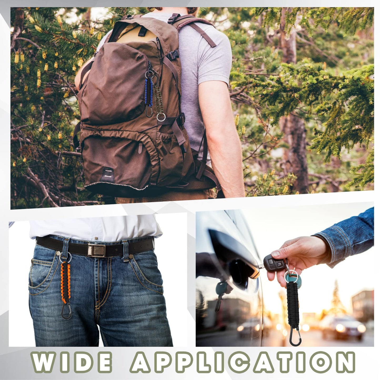 Fumete 20 Pcs Paracord Keychain Military Braided Keychain Clip with Strap Paracord Backpack Strap with Chain Hooks for Women Men Camping Fishing Hiking Backpacking Keys Hanger, 5 Styles