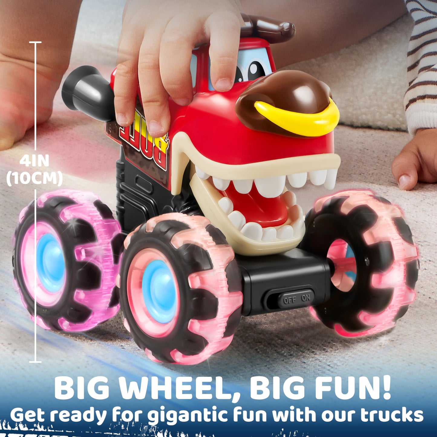 JOYIN 3 Pack Monster Truck Toy - Motion Activated Light-Up Cars for Toddlers - Monster Treads Lightning Wheels - Baby Toy Present - Press & Go Cars for Boys Girls Birthday Gifts