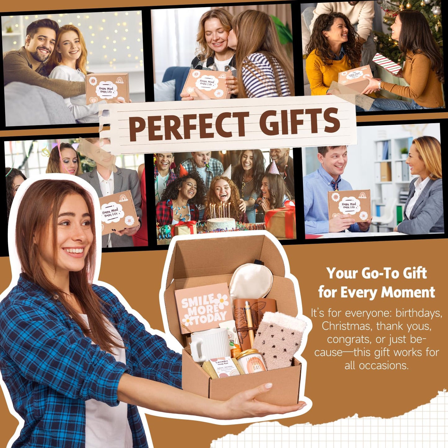 Gift Baskets for Women, 9pcs Unique Happy Birthday Gifts for Women, Thank You Basket Christmas Ideas Box w/ Coffee Mug Her Mom Friend Teacher Coworker, Best Employee Appreciation Gifts