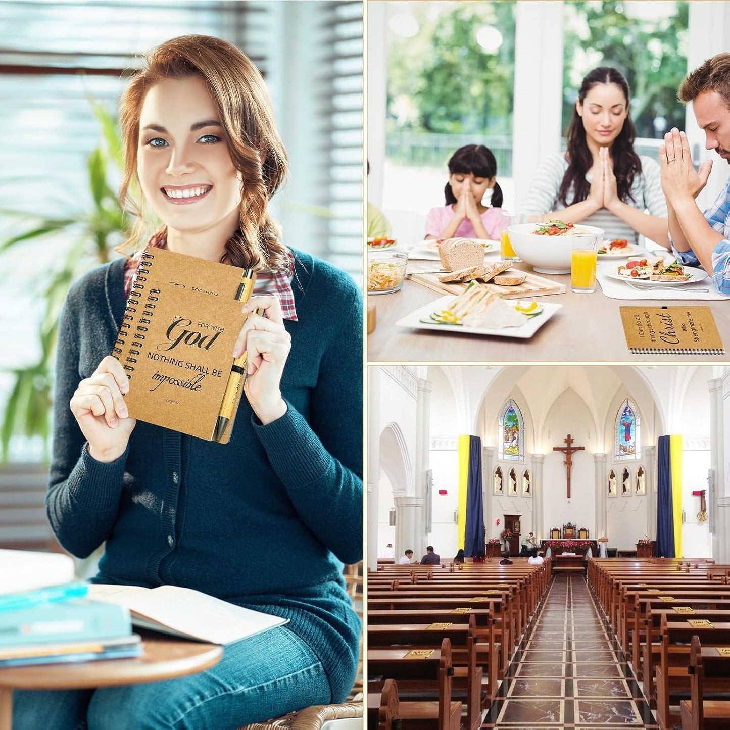 60pcs/30sets Bulk Christian Gift Spiral Notebooks with Bible Bamboo Pen Prayer Journal for School Office Believers Staff Inspirational Diary Mini Notepad Mother's Day Gift Inspirational Thank You Set