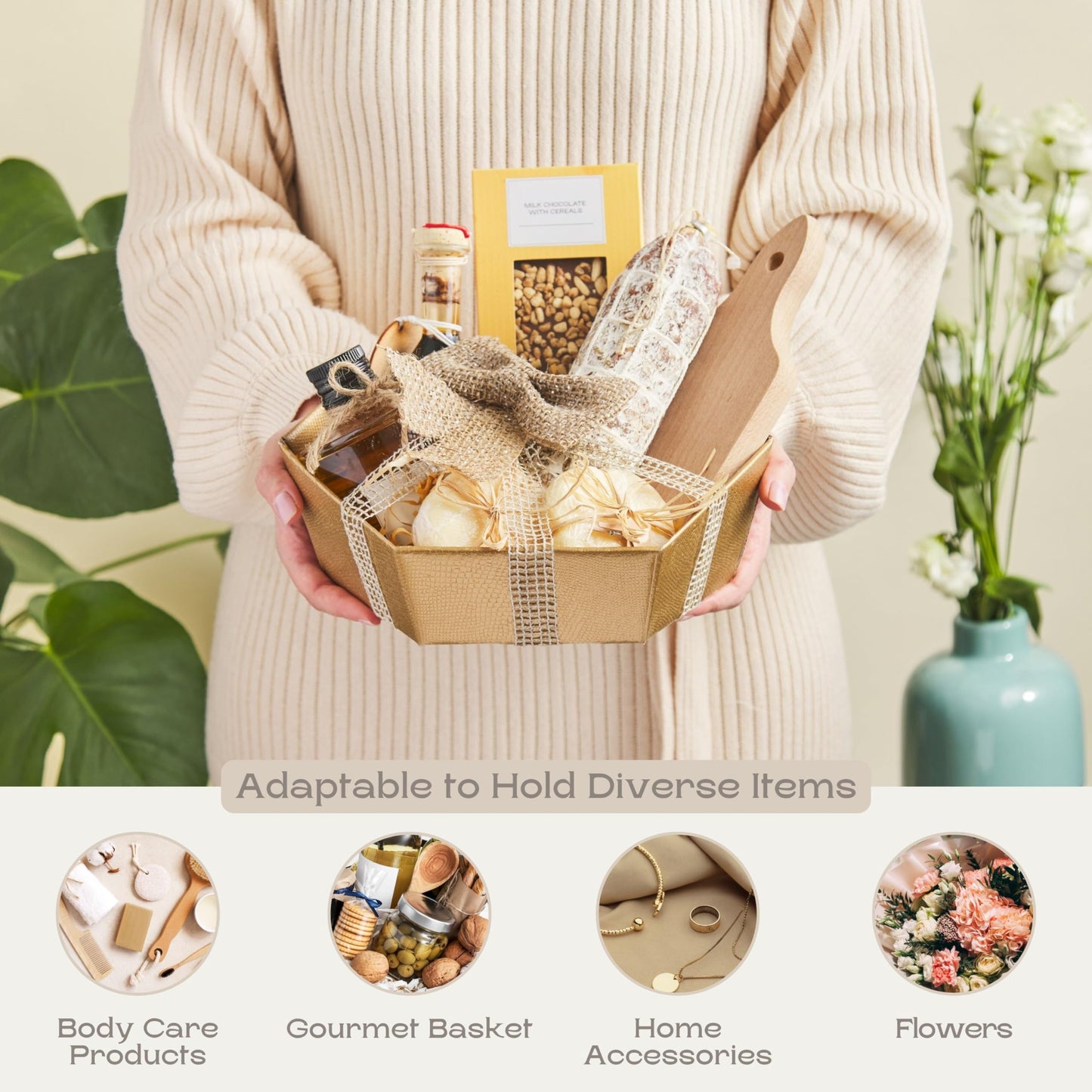 Boxes Craftory Pack of 5 Empty Baskets for Gifts - Containers Ideal for Christmas and Wedding - 8" x 6.69" x 2.75" Gold