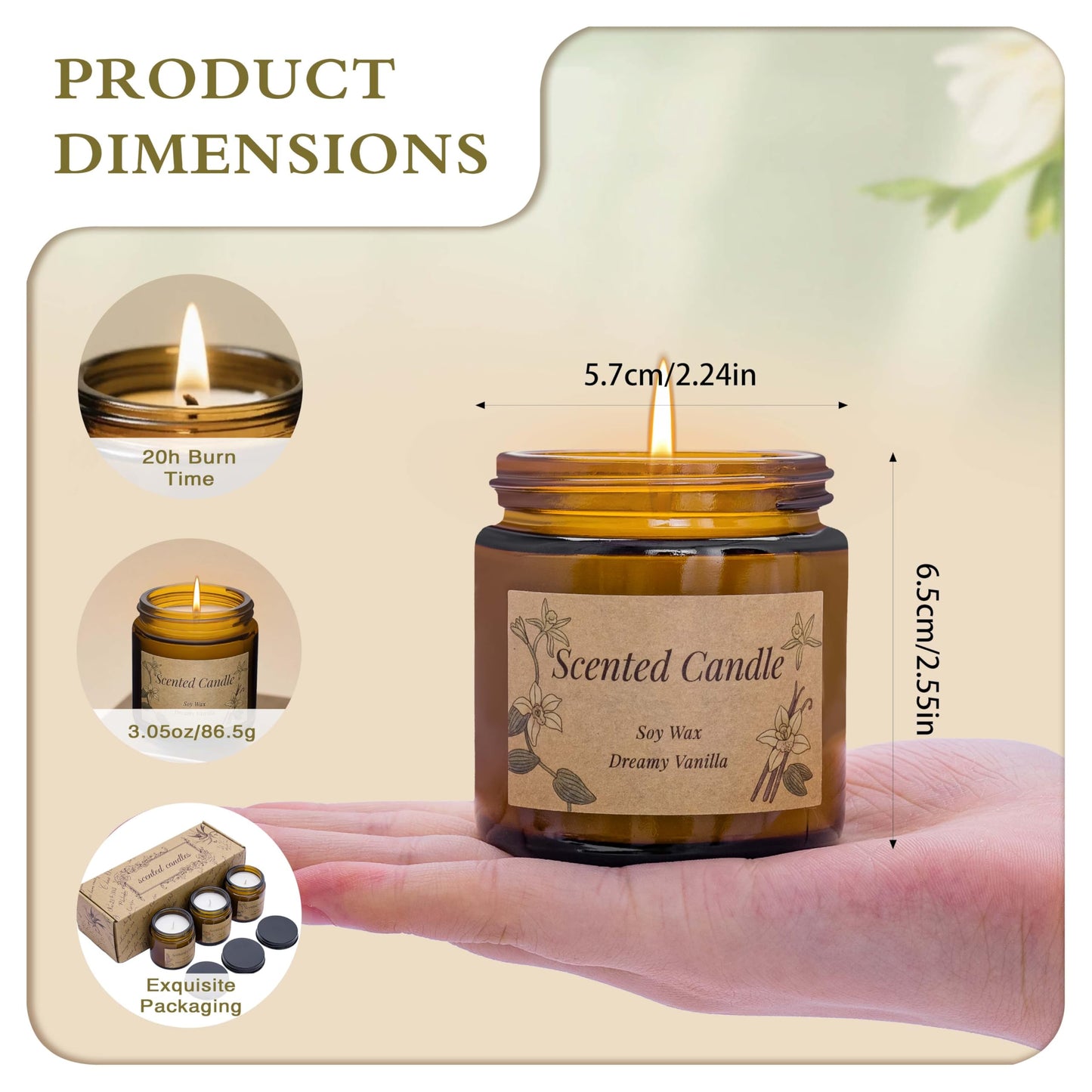 Rancco 3 Packs Scented Candles Set, Soy Candle for Home Scented, Floral Aromatherapy Jar Candles for Women & Men Ideal Gift for Birthdays, Anniversaries, Graduations(Vanilla Lavender Rose)