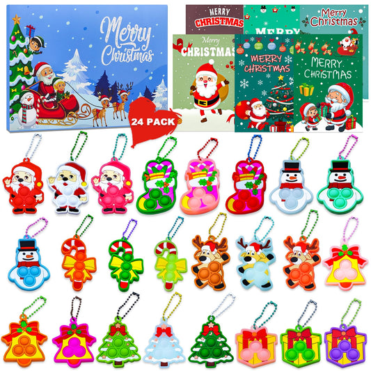24 Packs Christmas Pop Its Fidget Toys Bulk, Student Gifts from Teacher Bulk Christmas with Cards, Classroom Gifts, Kids Party Favors, Stocking Stuffers, Holiday Prizes