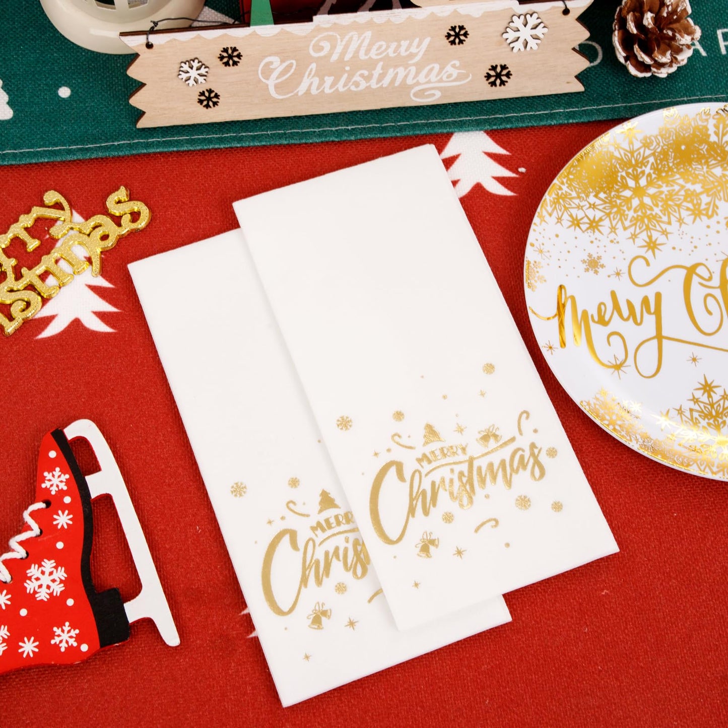 DaYammi 175Pcs Christmas Gold Plastic Dinnerware Set, 50Pcs Heavyduty Disposable Party Plates,Fancy Snowflake Design, 75Pcs Gold Plastic Cutlery,25Pcs 9oz Gold Cups,25Pcs Napkins Perfect for Christmas