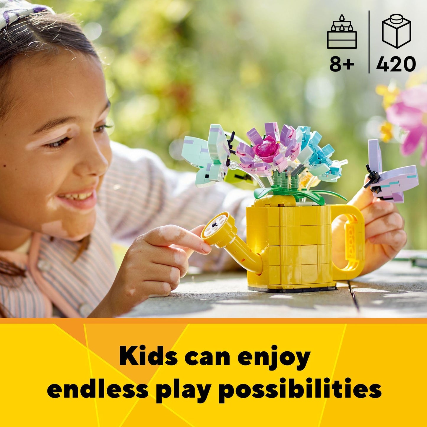LEGO Creator 3 in 1 Flowers in Watering Can Building Toy Set - Fun, Creative Activity for Kids, Girls and Boys, Ages 8+ - Options to Build Rain Boots or Birds - 31149